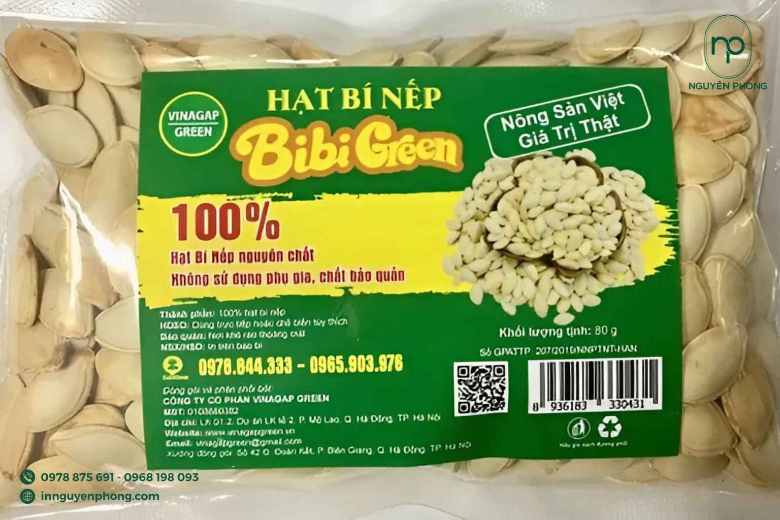 in tem dán hạt bí với đầy đủ thông tin
